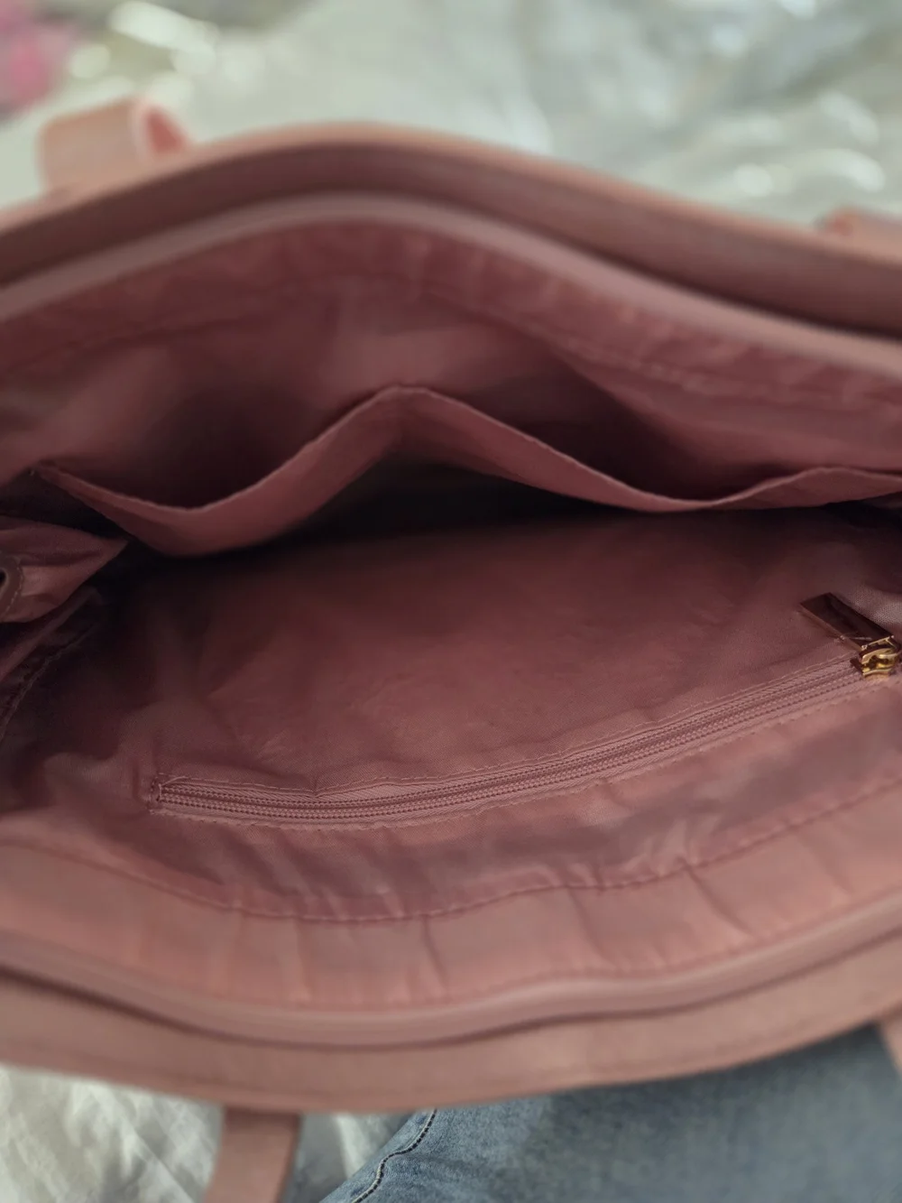 Joy Mangano Metallic Rose Pink Large Leather Travel Tote